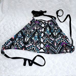 Victoria's Secret PINK bikini top halter caged black geometric colorful small